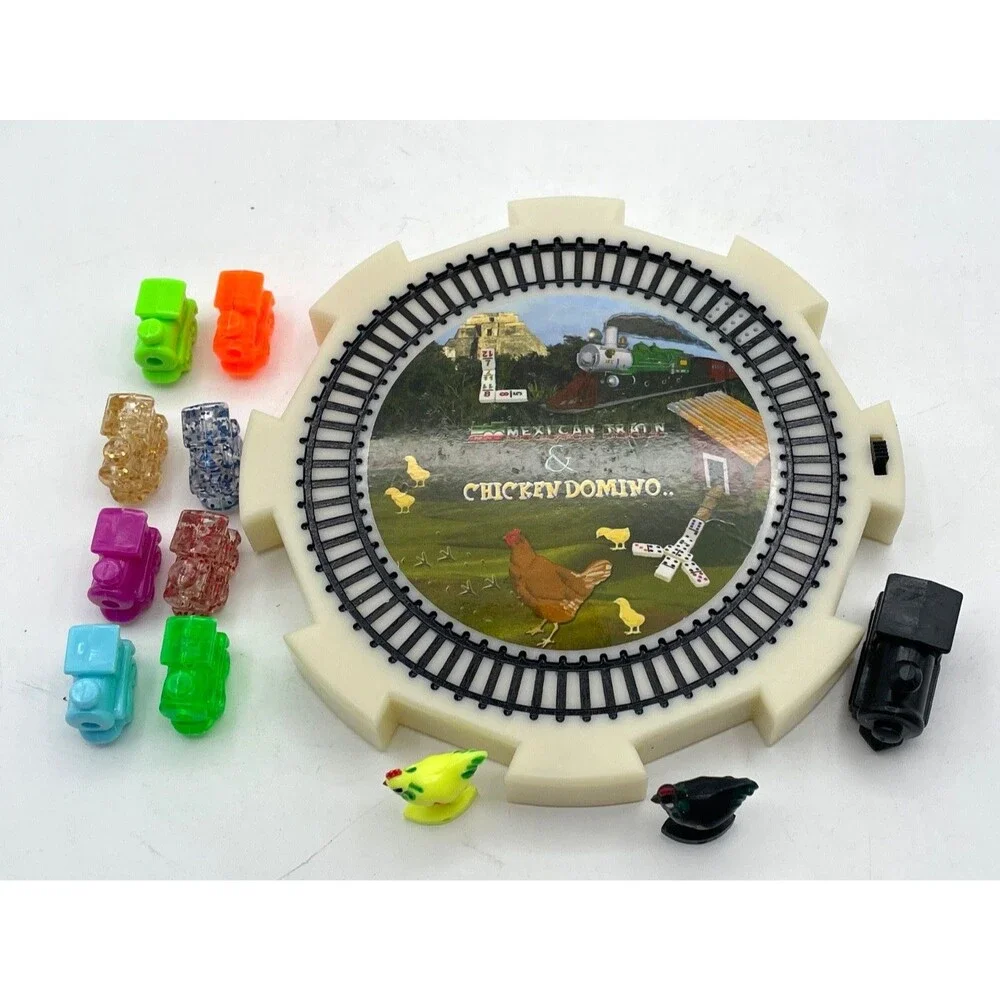 2 in 1 Dominoes Center Hub Starter Piece Chicken Domino & Mexican Train w/ Sound